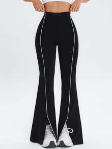 Eassivo Eassivo Women Line Patchwork Minimalist Casual Sports Pants, Daily Wear - Black - View 8