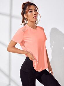 Eassivo Eassivo 女士纯色休闲运动短袖T恤健身衫 - 珊瑚橙 - 查看 6