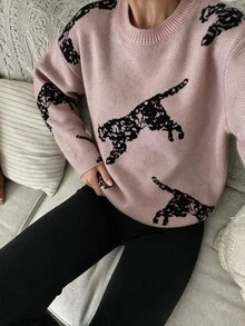 Breezaya Elegant Round Neck Long Sleeve Design Women's Sweater - Pink - View 7
