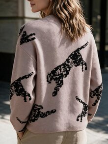 Breezaya Elegant Round Neck Long Sleeve Design Women's Sweater - Pink - View 2