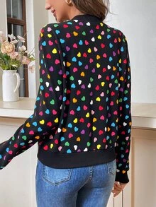 SHEIN LUNE Valentine's Day Colorful Heart Print Jacket In Fall/Winter - Black - View 3