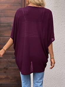 EMERY ROSE Women's Solid Color Casual Versatile Daily Wear Cardigan Office Everyday Travel Vacation Tourist Work Plum Purple Summer Autumn Outfit - Red Violet - View 2