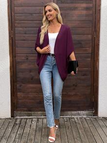 EMERY ROSE Women's Solid Color Casual Versatile Daily Wear Cardigan Office Everyday Travel Vacation Tourist Work Plum Purple Summer Autumn Outfit - Red Violet - View 5
