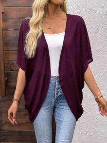 EMERY ROSE Women's Solid Color Casual Versatile Daily Wear Cardigan Office Everyday Travel Vacation Tourist Work Plum Purple Summer Autumn Outfit - Red Violet - View 7