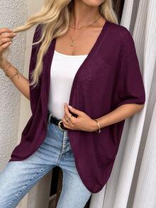 EMERY ROSE Women's Solid Color Casual Versatile Daily Wear Cardigan Office Everyday Travel Vacation Tourist Work Plum Purple Summer Autumn Outfit - Red Violet - View 8