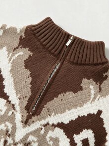 Omancia Elegant High Neck Zipper Design Women's Sweater - Brown - View 8