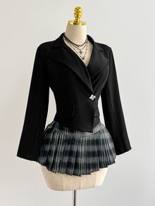 Elamini 女款長袖西裝外套，夏季/辦公商務黑色優雅休閒 - 黑色 - 查看 4