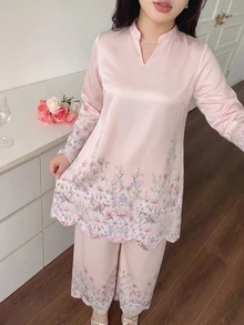 Modelyn Spring/Autumn Gentle Elegant Elegant Versatile Daily Slimming Flattering Floral Print Date Women's 2-Piece Set - Multicolor - View 5