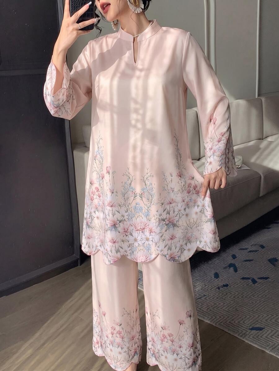 Modelyn Spring/Autumn Gentle Elegant Elegant Versatile Daily Slimming Flattering Floral Print Date Women's 2-Piece Set