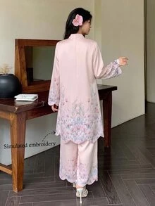 Modelyn Spring/Autumn Gentle Elegant Elegant Versatile Daily Slimming Flattering Floral Print Date Women's 2-Piece Set - Multicolor - View 3
