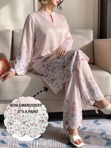 Modelyn Spring/Autumn Gentle Elegant Elegant Versatile Daily Slimming Flattering Floral Print Date Women's 2-Piece Set - Multicolor - View 7