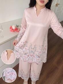 Modelyn Spring/Autumn Gentle Elegant Elegant Versatile Daily Slimming Flattering Floral Print Date Women's 2-Piece Set - Multicolor - View 8