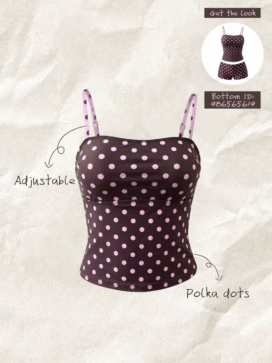 Elavelle Women's Summer/Fall Polka Dot Print Brown And Pink Bikini Top Beachwear For Party Going Out - Multicolor - View 1