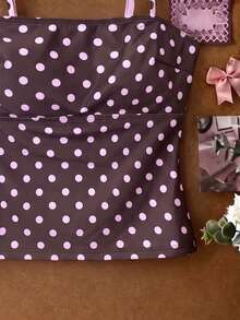 Elavelle Women's Summer/Fall Polka Dot Print Brown And Pink Bikini Top Beachwear For Party Going Out - Multicolor - View 6