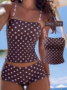 Elavelle Women's Summer/Fall Polka Dot Print Brown And Pink Bikini Top Beachwear For Party Going Out - Multicolor - View 2
