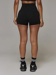 Musera Sport V Dipped Cross Over Front Fitted Sport Logo Back Fitted Active Coord Shorts Only Sport Essentials Basics Gym Workout Autumn Fall Winter - Black - View 4