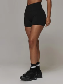 Musera Sport V Dipped Cross Over Front Fitted Sport Logo Back Fitted Active Coord Shorts Only Sport Essentials Basics Gym Workout Autumn Fall Winter - Black - View 3