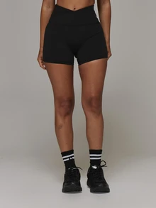 Musera Sport V Dipped Cross Over Front Fitted Sport Logo Back Fitted Active Coord Shorts Only Sport Essentials Basics Gym Workout Autumn Fall Winter - Black - View 2