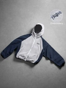 PAVTROS Men's Colorblock Fleece Hooded Jacket, Raglan Sleeve Full Zip Hoodie, Contrast Patchwork Embroidered Logo Design, Suitable For Outdoor And Daily Wear, Gift For Friends And Boyfriend, Men's Zip-Up Jacket, Men's Hooded Jacket, Autumn/Winter - Light Grey - View 3