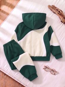Young Boys Letter Embroidery Colorblock Zip Up Hoodie And Sweatpants 2-Piece Sporty Outfit Set - Multicolor - View 2