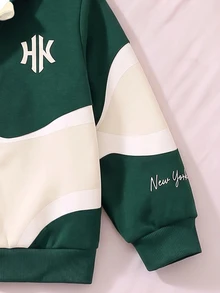 Young Boys Letter Embroidery Colorblock Zip Up Hoodie And Sweatpants 2-Piece Sporty Outfit Set - Multicolor - View 4