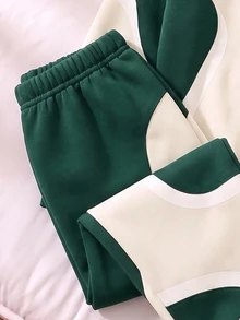 Young Boys Letter Embroidery Colorblock Zip Up Hoodie And Sweatpants 2-Piece Sporty Outfit Set - Multicolor - View 5