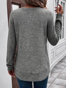 SHEIN LUNE Women's Solid Color Casual Versatile Daily Long Sleeve Sweatshirt - Dark Grey - View 2