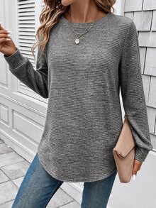 SHEIN LUNE Women's Solid Color Casual Versatile Daily Long Sleeve Sweatshirt - Dark Grey - View 3