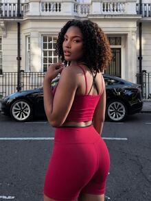 Rovax Women's Colorblock Patchwork Camisole & Shorts Sports Set - Red - View 2
