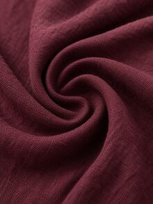 EMERY ROSE Casual Solid Color Round Neck A-Line Summer Dress, Women's Summer Dress - Burgundy - View 3