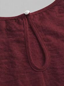 EMERY ROSE Casual Solid Color Round Neck A-Line Summer Dress, Women's Summer Dress - Burgundy - View 5
