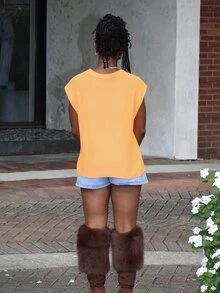 Steph T Women's Solid Color Crew Neck Casual Everyday Sweater Vest - Orange - View 2