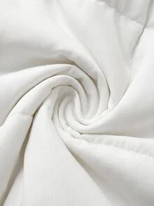 SHEIN Tall Size Women Zip Up Snap Button Drawstring Hooded Casual White Solid Color Puffer Winter Coat - White - View 6