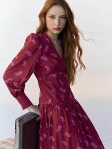 Nöista Burgundy Paisley Pattern Long Sleeve Dress, Elegant And Comfortable, A Classic Piece That Cannot Be Missed In A Vintage Style Wardrobe. Suitable For Autumn And Winter. - Red - View 5