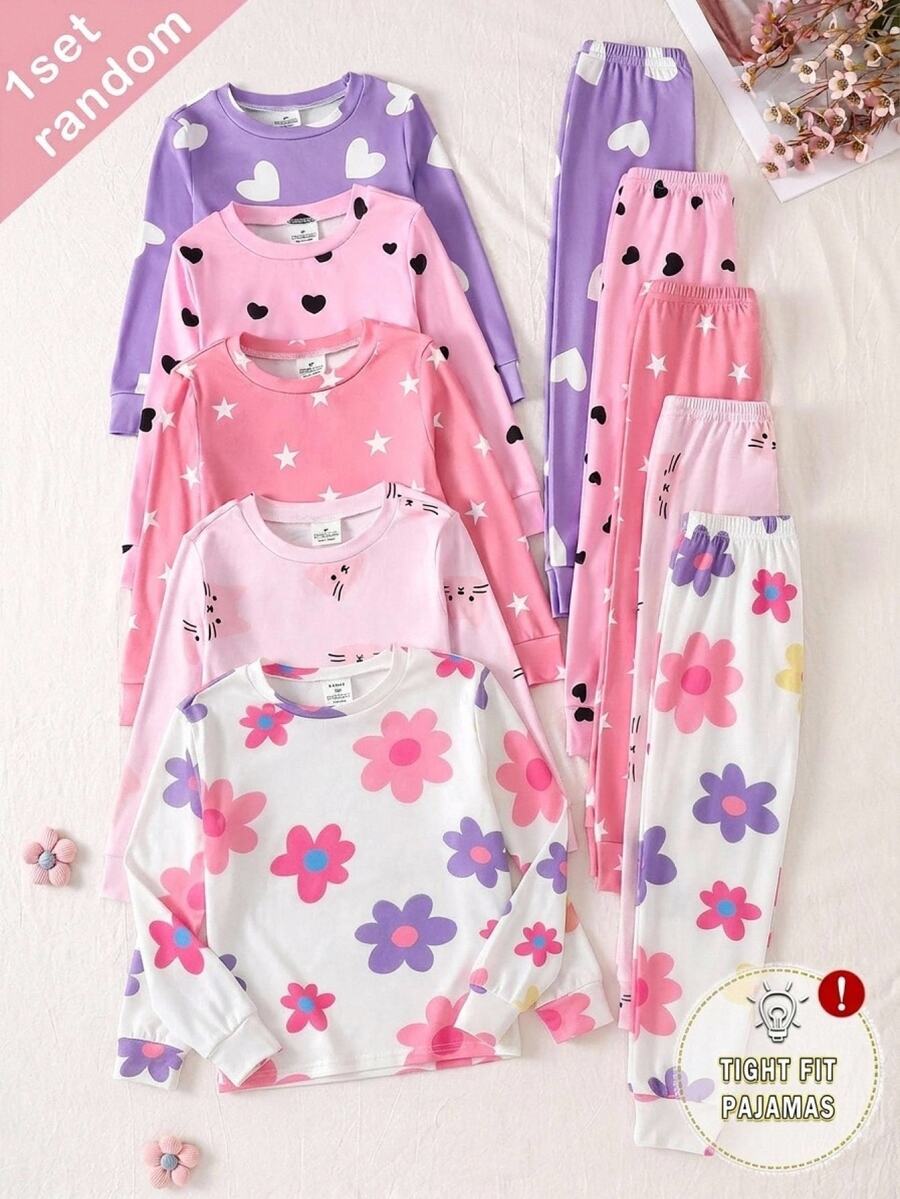 SHEIN Tween Girl Floral Print Long Sleeve Top & Long Pants Casual Comfortable Loungewear Pajama Set 2pcs Slim Fit - White - View 1