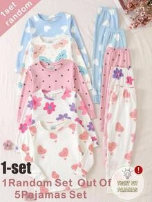 SHEIN Tween Girl Floral Print Long Sleeve Top & Long Pants Casual Comfortable Loungewear Pajama Set 2pcs Slim Fit - White - View 7