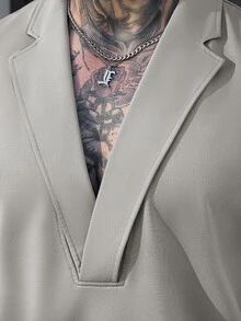 Manfinity CasualCool 男士休閒純色背心，卡其色，夏季，獵遊風，夜晚無袖婚禮背心，優雅老錢風米色度假背心 - 灰色 - 查看 6