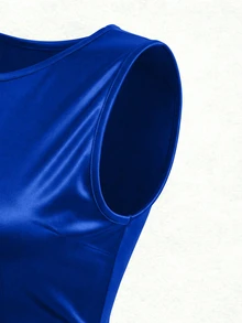 Franclia 法式復古優雅無袖修身百褶亮面開衩緊身女款洋裝 皇家藍 夏季 晚餐酒吧派對 - 寶藍色 - 查看 5