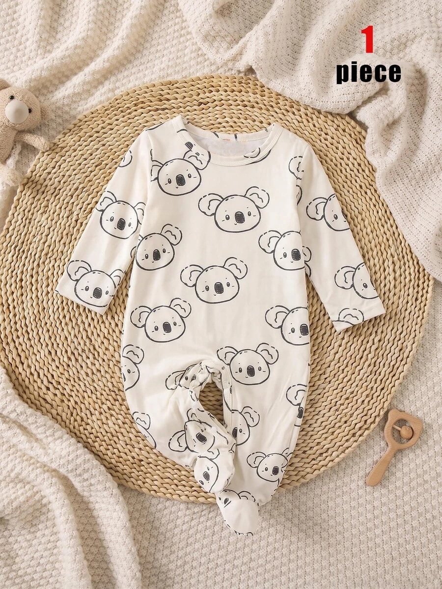 Random 1 Autumn/Winter Sets Newborn 0-12 Months Jumpsuit Forest Style Cute Ditsy Floral With Chain Craft Contrast Color Fresh Style Long Sleeve