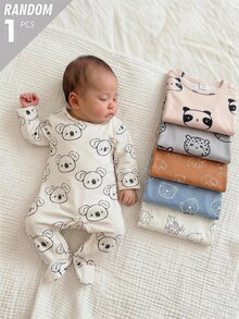 Random 1 Autumn/Winter Sets Newborn 0-12 Months Jumpsuit Forest Style Cute Ditsy Floral With Chain Craft Contrast Color Fresh Style Long Sleeve - Multicolor - View 9