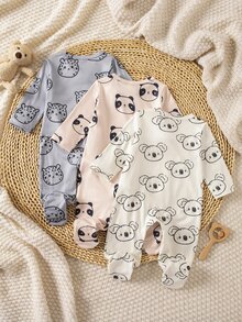 Random 1 Autumn/Winter Sets Newborn 0-12 Months Jumpsuit Forest Style Cute Ditsy Floral With Chain Craft Contrast Color Fresh Style Long Sleeve - Multicolor - View 3