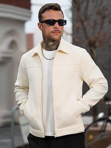 Manfinity CasualCool Men's Solid Color Zip-Up Casual Versatile Daily Travel Wool Jacket - Apricot - View 1