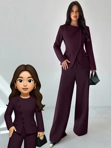 Firerie Women's Asymmetric Lapel Waist-Cinching Blazer Jacket, High-End Slim Fit Professional Commuter Suit Top - Red Violet - View 8