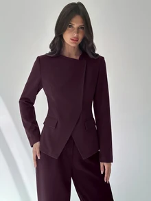 Firerie Women's Asymmetric Lapel Waist-Cinching Blazer Jacket, High-End Slim Fit Professional Commuter Suit Top - Red Violet - View 4
