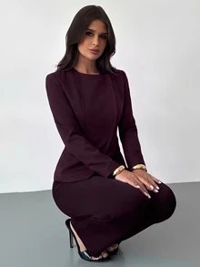Firerie Women's Asymmetric Lapel Waist-Cinching Blazer Jacket, High-End Slim Fit Professional Commuter Suit Top - Red Violet - View 6