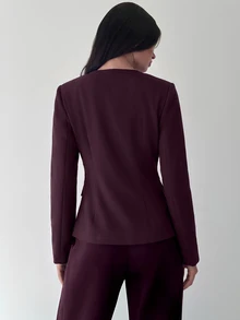 Firerie Women's Asymmetric Lapel Waist-Cinching Blazer Jacket, High-End Slim Fit Professional Commuter Suit Top - Red Violet - View 5