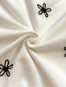 INAWLY Autumn/Winter Loose Casual Embroidered Floral Top - White - View 6