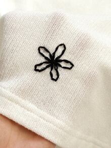 INAWLY Autumn/Winter Loose Casual Embroidered Floral Top - White - View 7