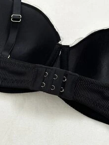 Napfluff 1 Set Light Gray Lace Patchwork Women's Underwire Bra And Lace Patchwork Triangle Panty Set - Black - View 3