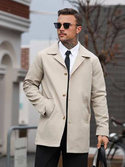 Manfinity CasualCool Men's Solid Color Casual Windbreaker, Pocket Design, Suitable For Daily Wear, Also An Ideal Gift For Boyfriend And Husband